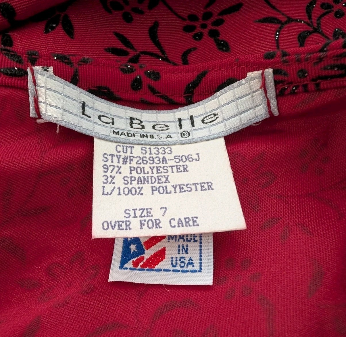 Vintage 80s Red Black Faux Wrap Mini Dress Size S Floral Flocked Silver Glitter
