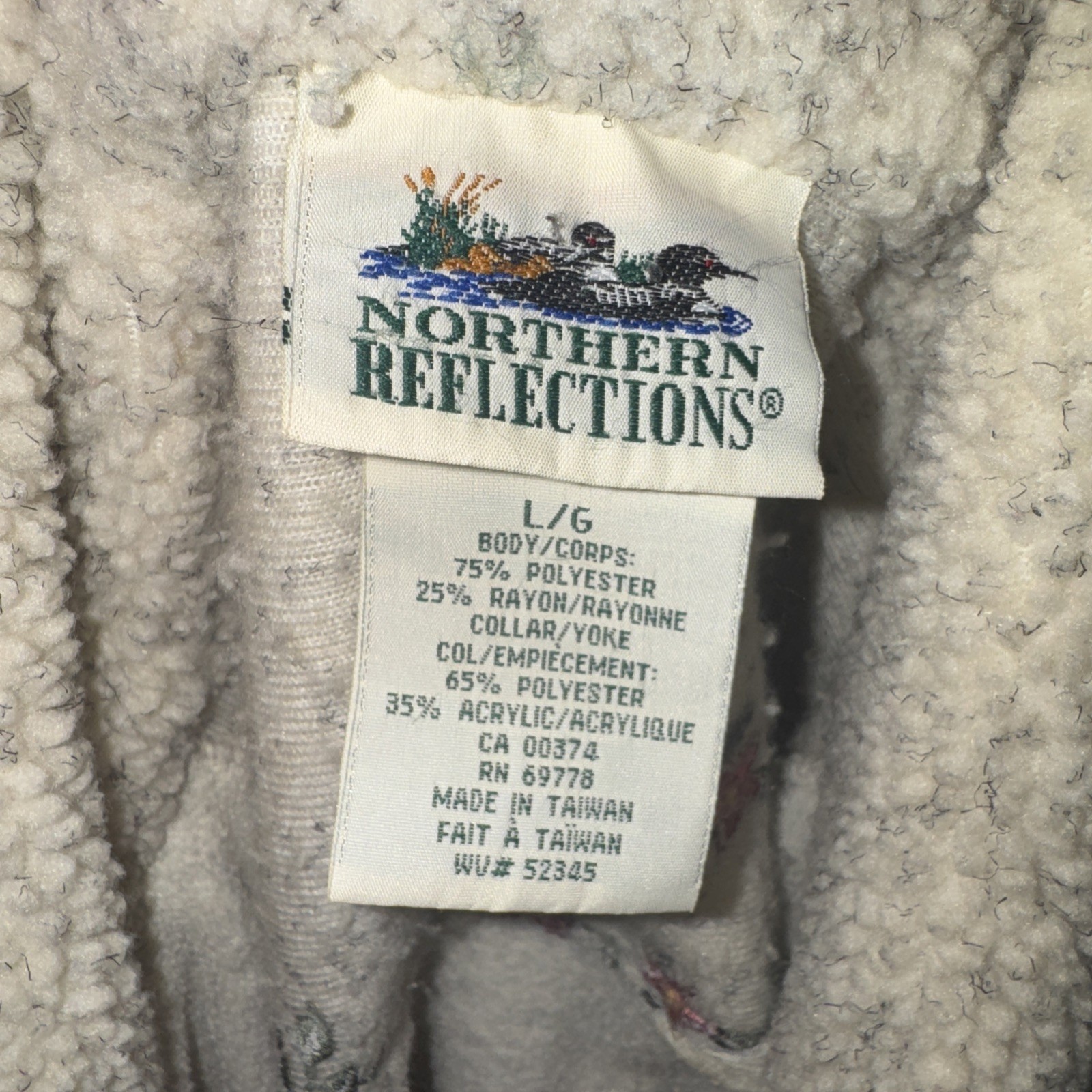 Northern Reflections Sz L Cream Gray Blend Fleece Embroidered Flowers Jacket