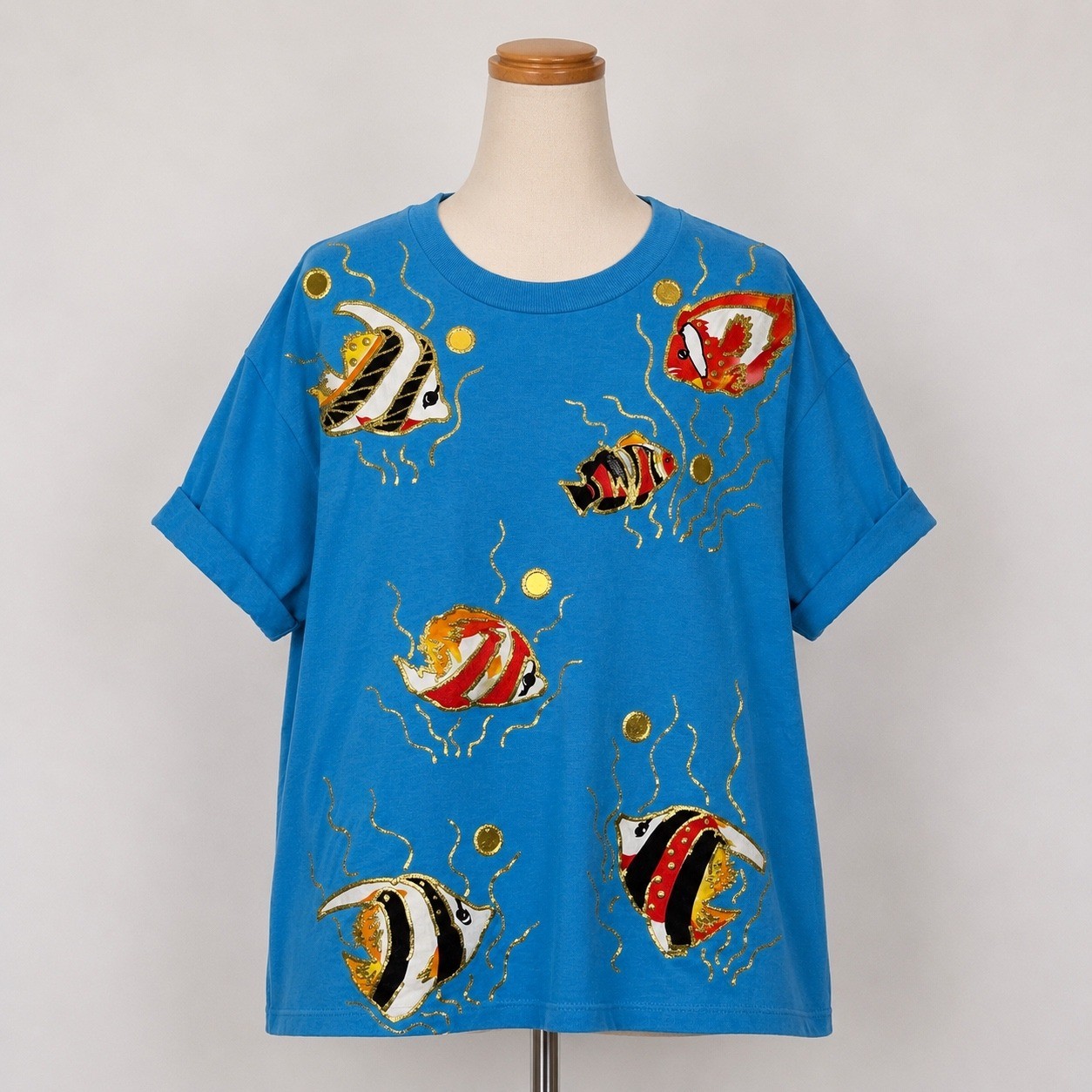 Vintage Jerzees Super T Tropical Fish Puffy Paint Glitter T-Shirt XL Blue 90s