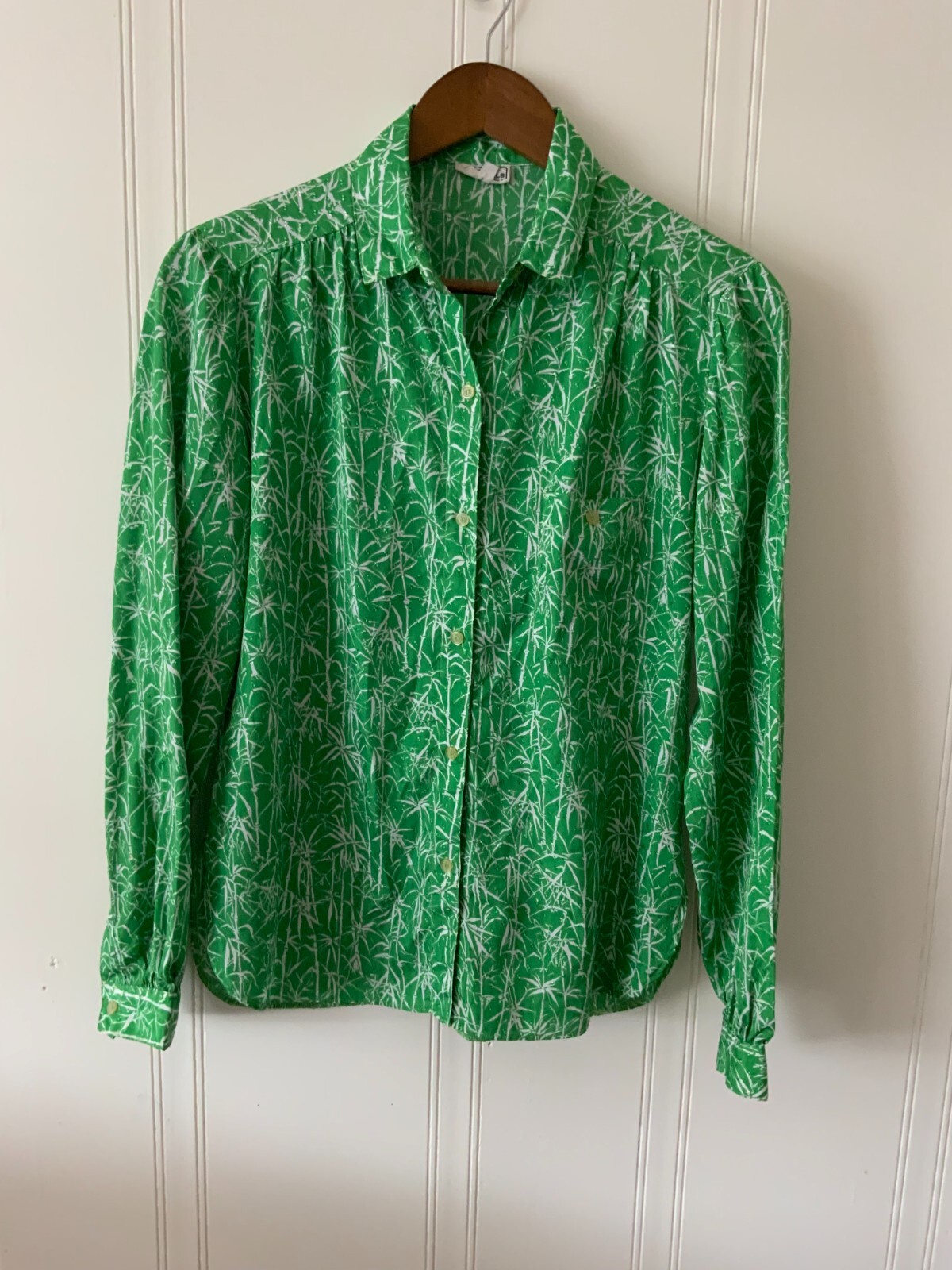 Vintage Campus Casual Blouse Size M Green Long Sleeve
