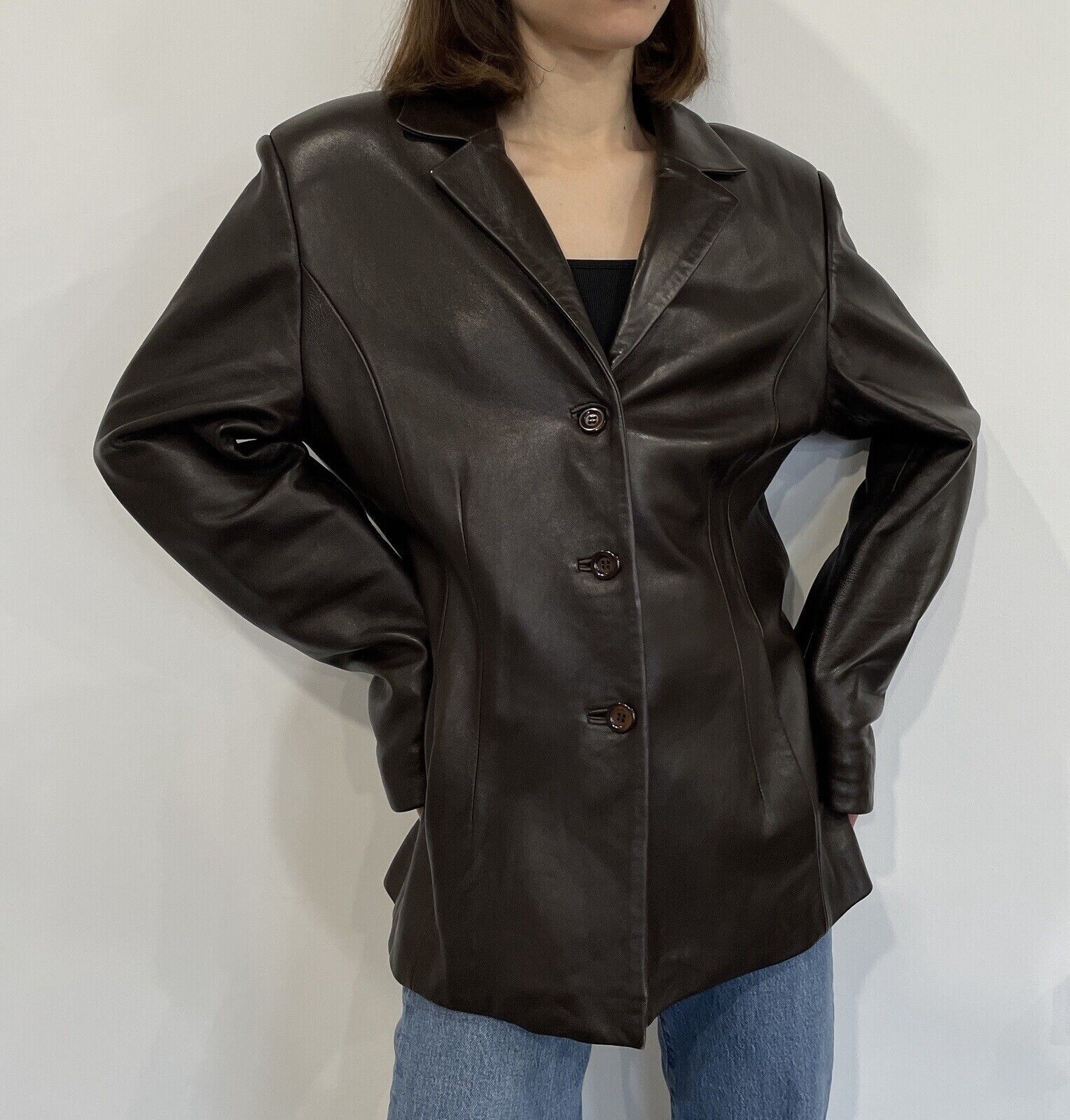 Vintage Versace Classic V2 Leather Brown Blazer Jacket Size 2XL