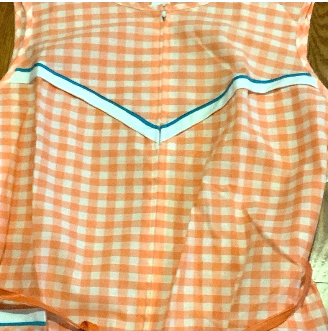 Vintage Komar Dress Orange Plaid Big Pocket Size Large USA NOS