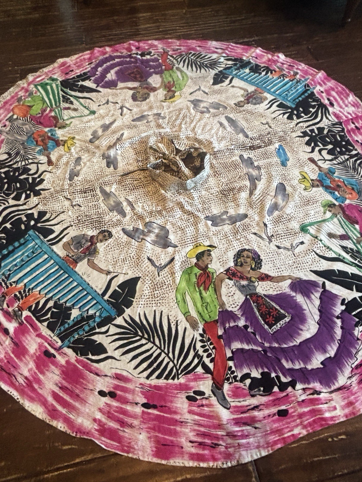 1950s Mexican Folk Wrap Skirt Full Circle Hand Painted