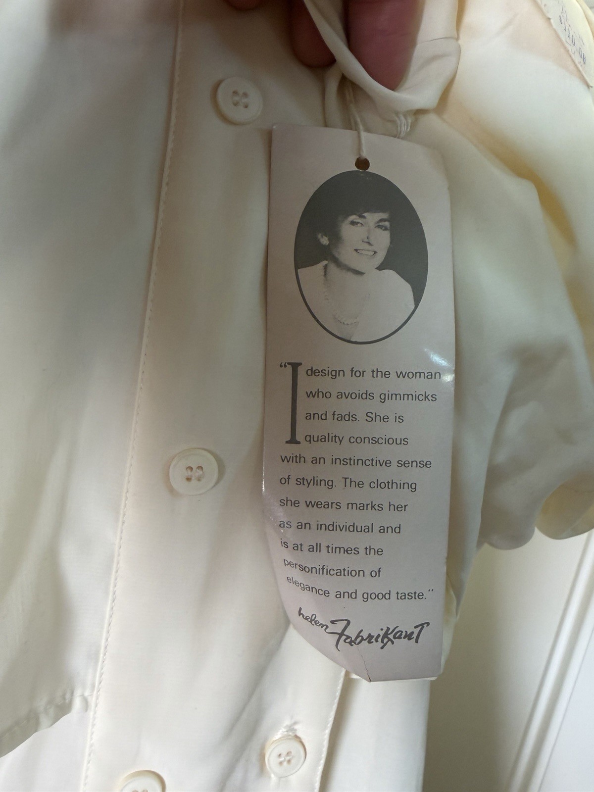 Helen Fabrikant Blouse NOS Size 16 Ivory Secretary Shirt Double Breasted USA 80s