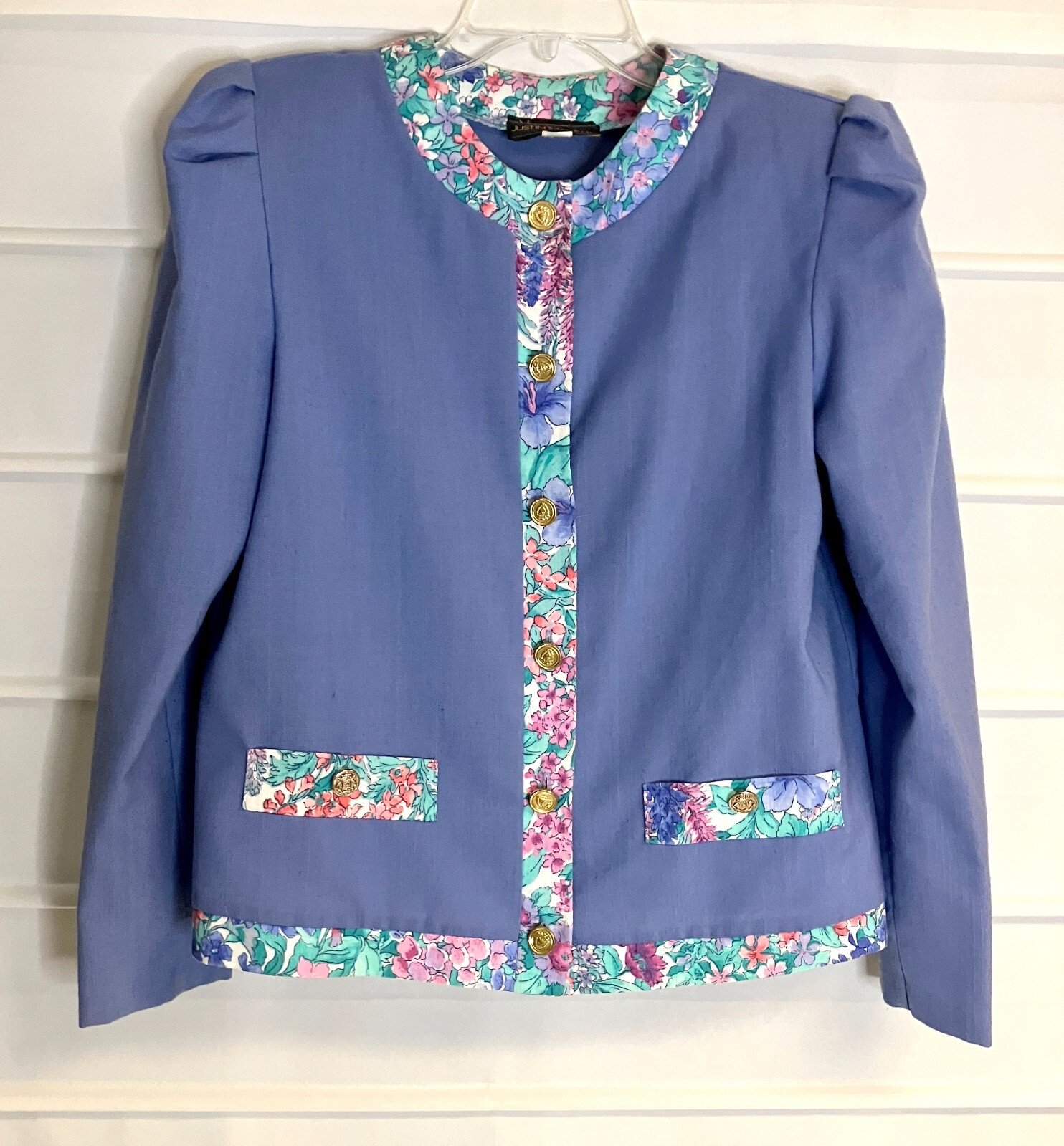 Just In Thyme LTD Lavender Floral Trimmed LS Spring Blazer Jacket Size 12 EC!