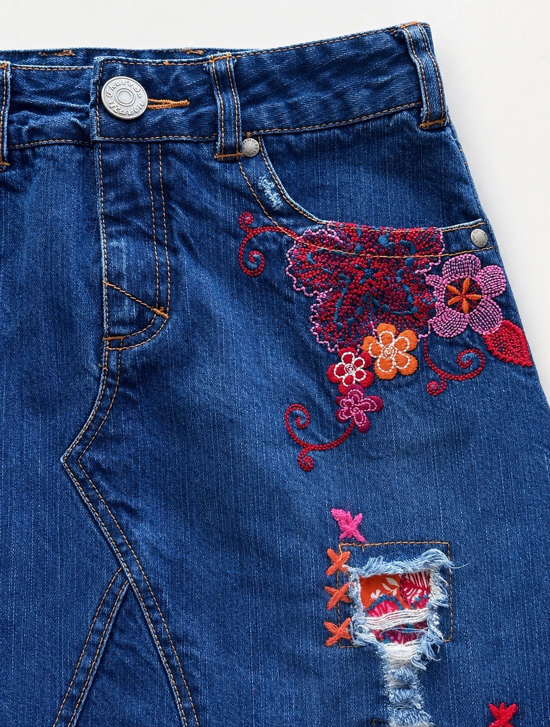 Rare vintage That’s So Raven Blue denim Fairy Skirt with Embroidered Details