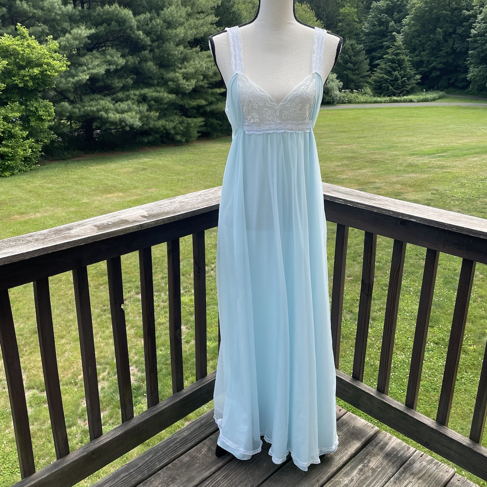 EVETTE Nightgown Gown Chiffon Lingerie Nylon Floral Lace Dainty Regency Vtg Med