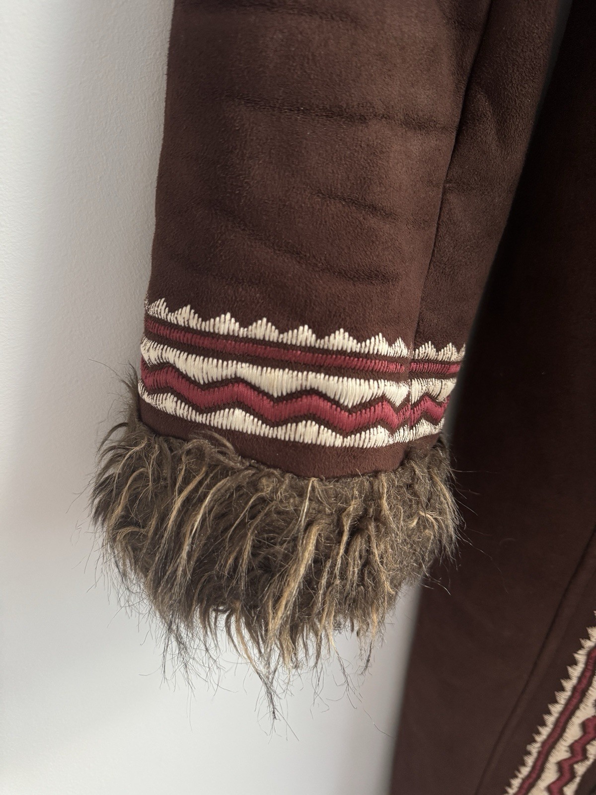 VINTAGE BOHO PENNY LANE AFGHAN STYLE FAUX FUR EMBROIDERED COAT FROM TOP SHOP 8 S