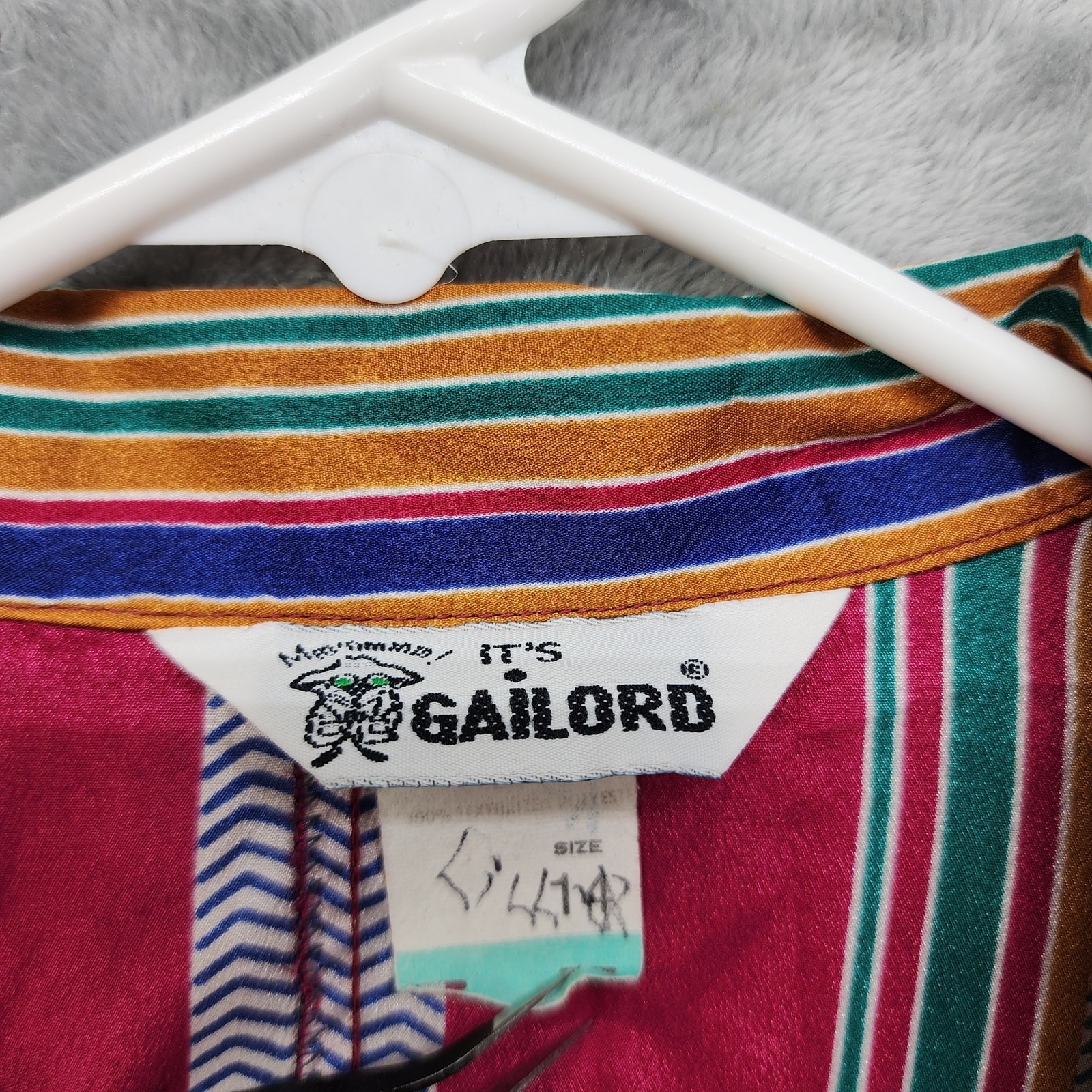 Vintage Its Gailord Striped Button Down Blouse 14 Multicolor Long Balloon Sleeve