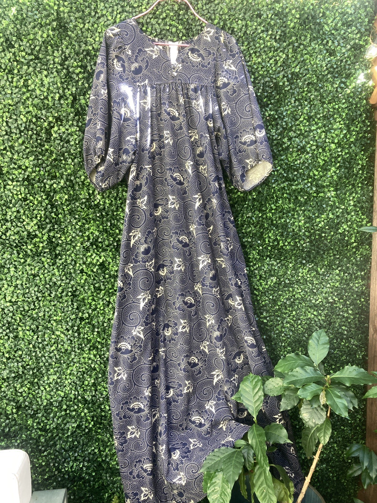 Vtg Mei Jan of Hawaii 60’s 70’s Muumuu maxi boho dress blue floral cotton hippy