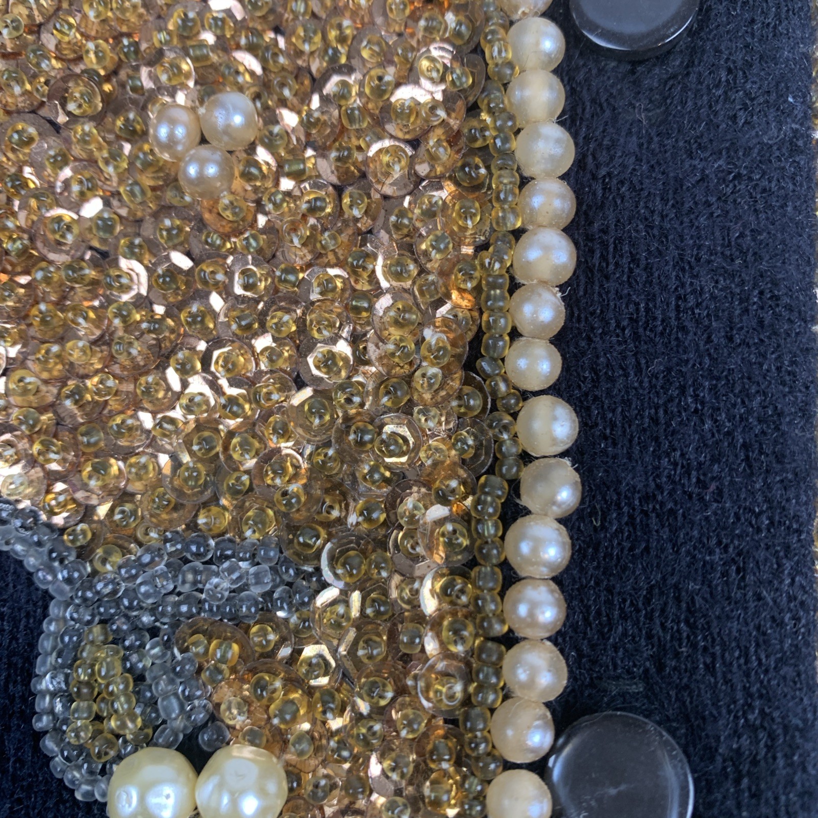 1960’s Orlon Turbo By Spuncraft Inc Black Sweater Gold Sequins, Small Sparkly