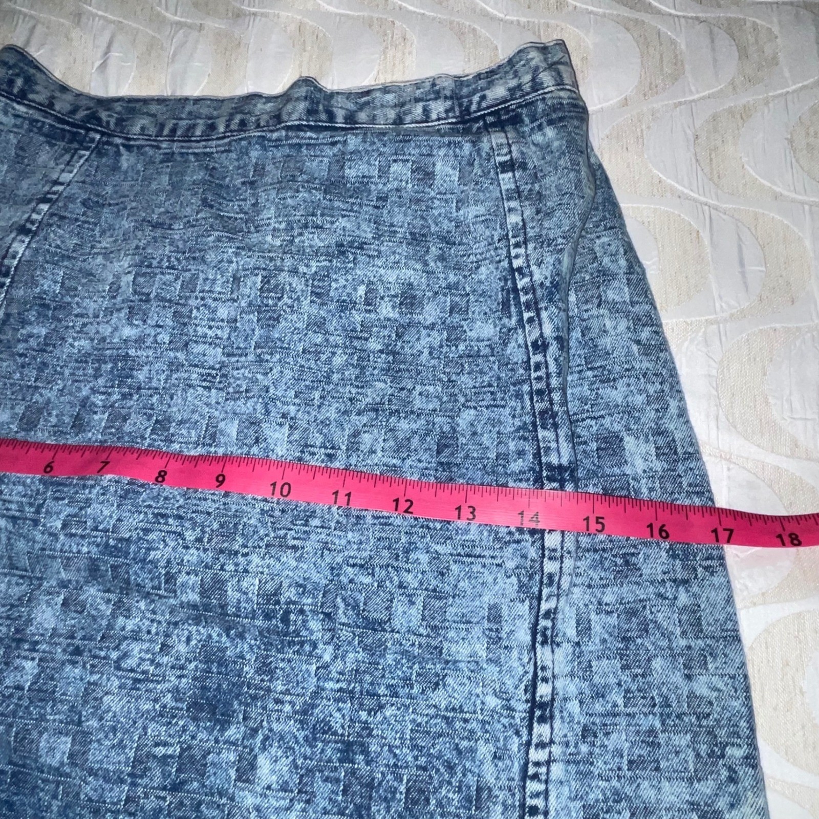 80s Paris Blues Acid Wash Denim 2 pc skirt & jacket Talon 42 Zip Puff Sleeve