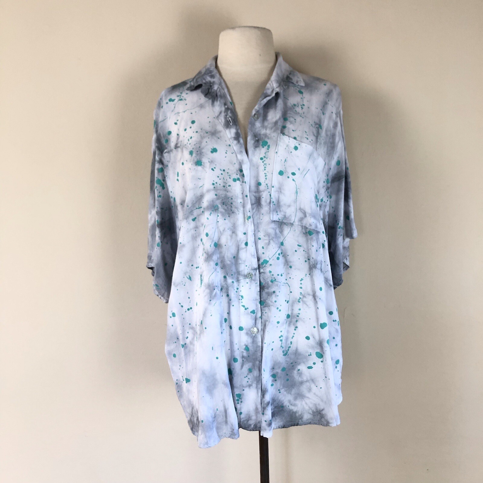 Vtg 90s Abstract Print Tie Dye Colorful Paint Splatter Art to Wear Size L Grunge