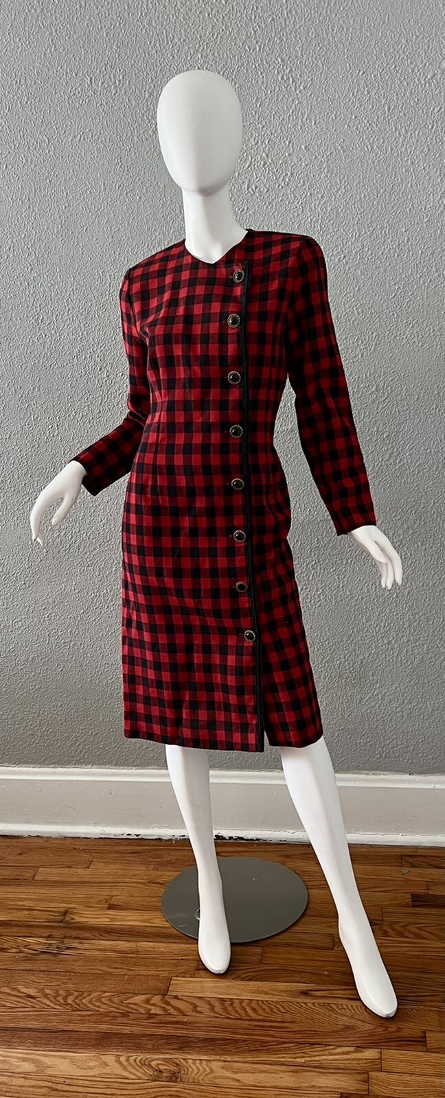Vintage 80s Red Checkered Long Sleeve Dress