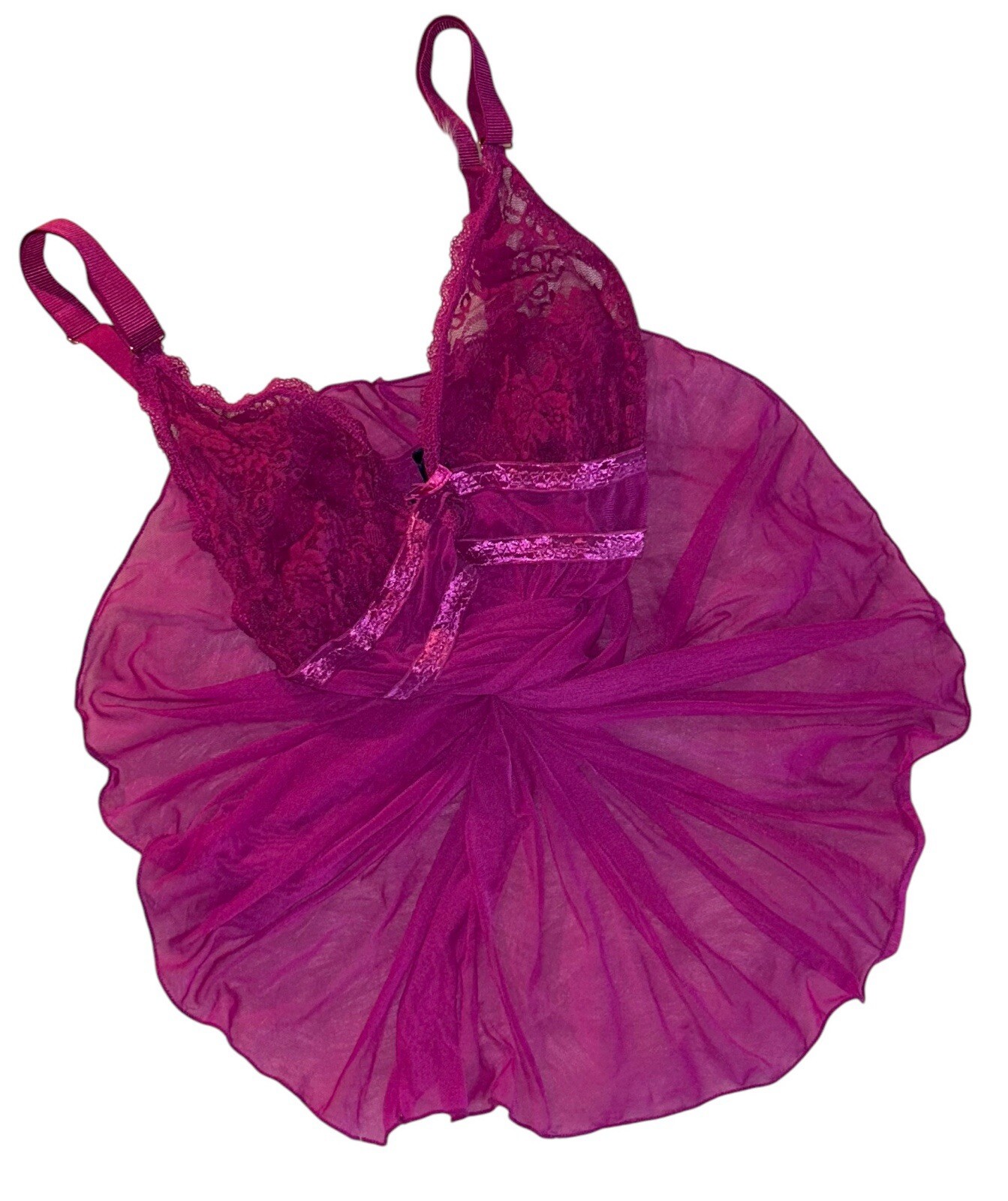 Rachel Roy Pink Silky Sheer Lace Satin Ribbon Trim Nightie Nightgown Womens