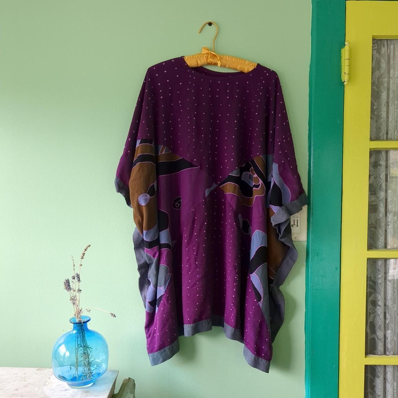 Vintage Handmade 1980s 1990s Abstract Art-to-Wear Kaftan Tunic Magenta