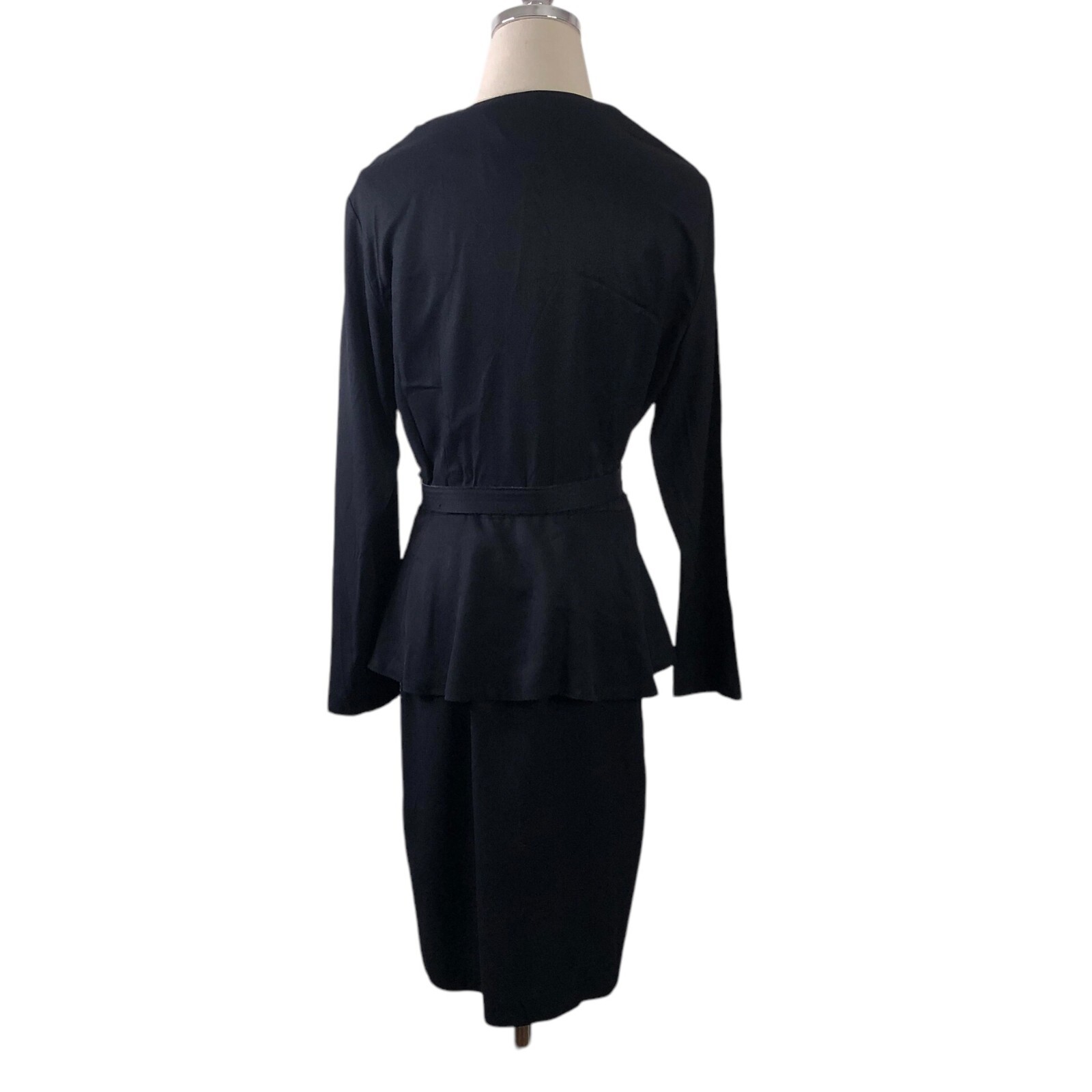 Carol Anderson Vintage Dress Size 6 Navy Blue Soutache Belted Peplum Mourning