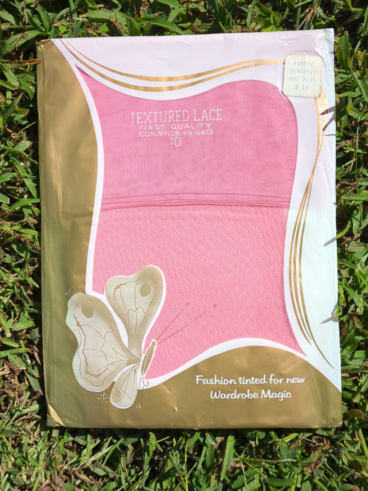 Vintage 1960s Bright Pink Colored Stockings Diamond Textured Lace First Quality