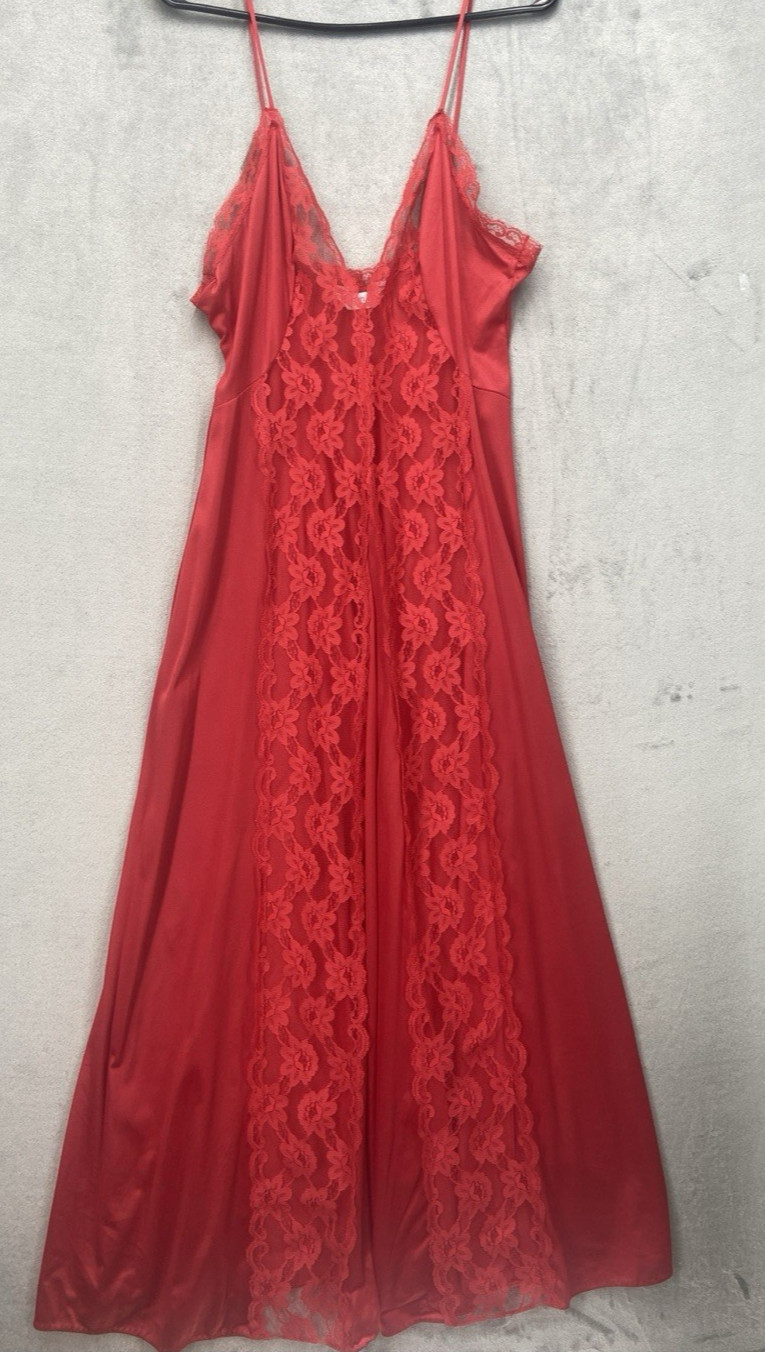 Vintage Y2K Sabrina slip Dress Red Babydoll Floral Lace Lingerie Romantic USA