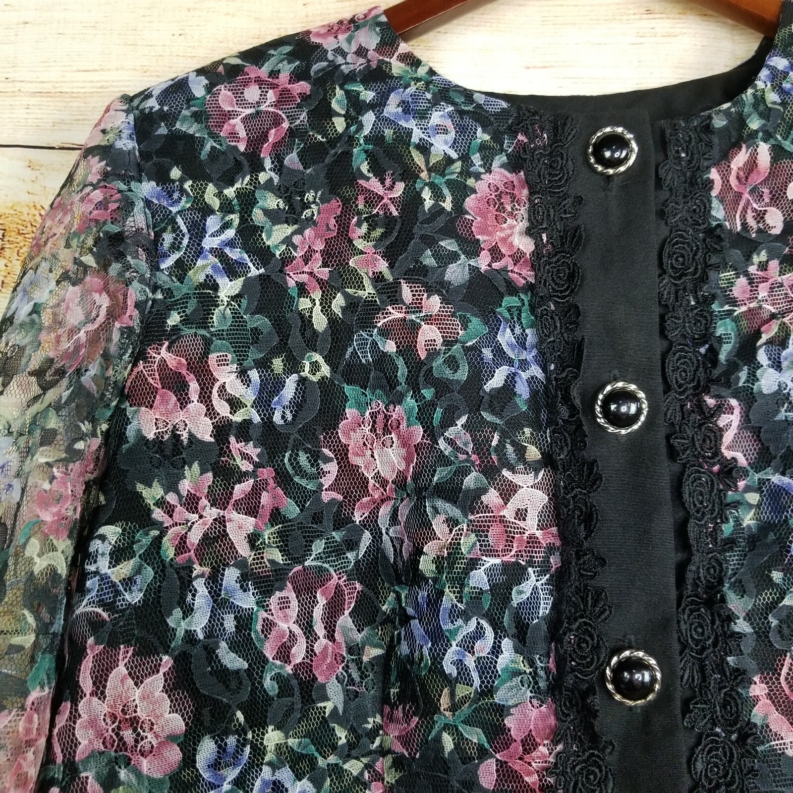Vintage Risa Ann New York Jacket Size 18 WP Floral Lace Button Up Blazer Pads