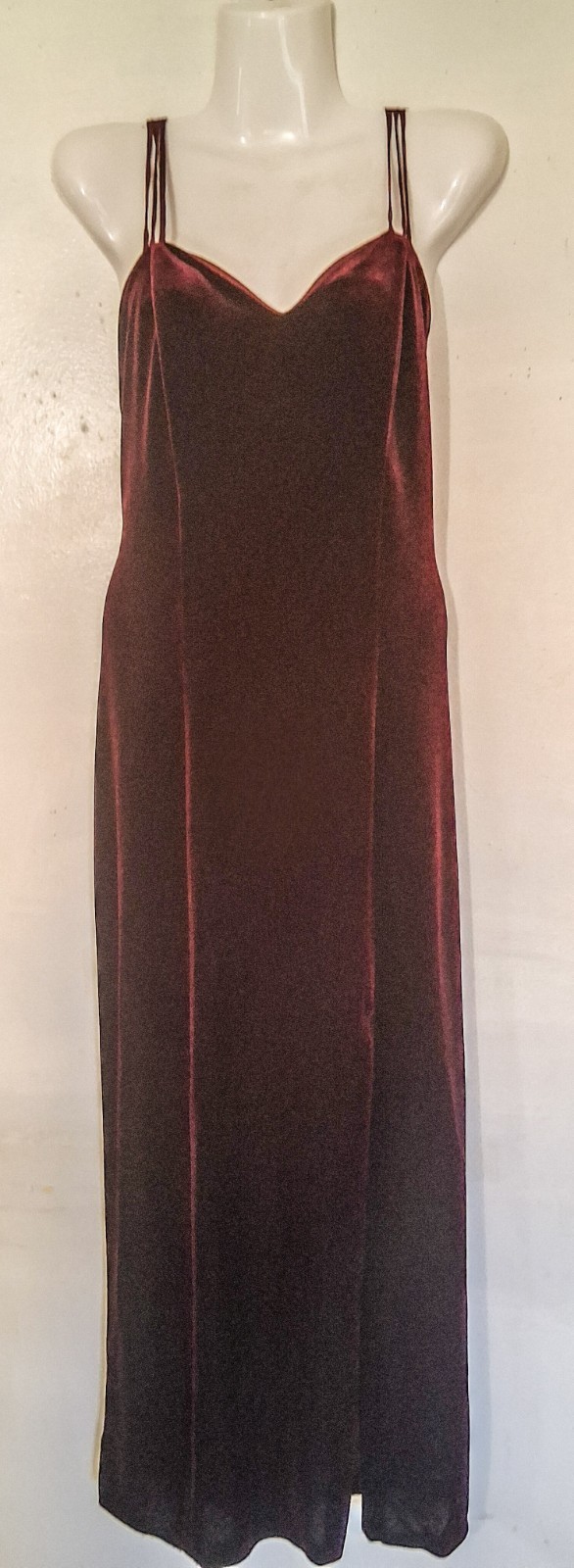 Vintage Sally Velvet Burgundy Wine Evening Slip Dress – Made in USA – Size M