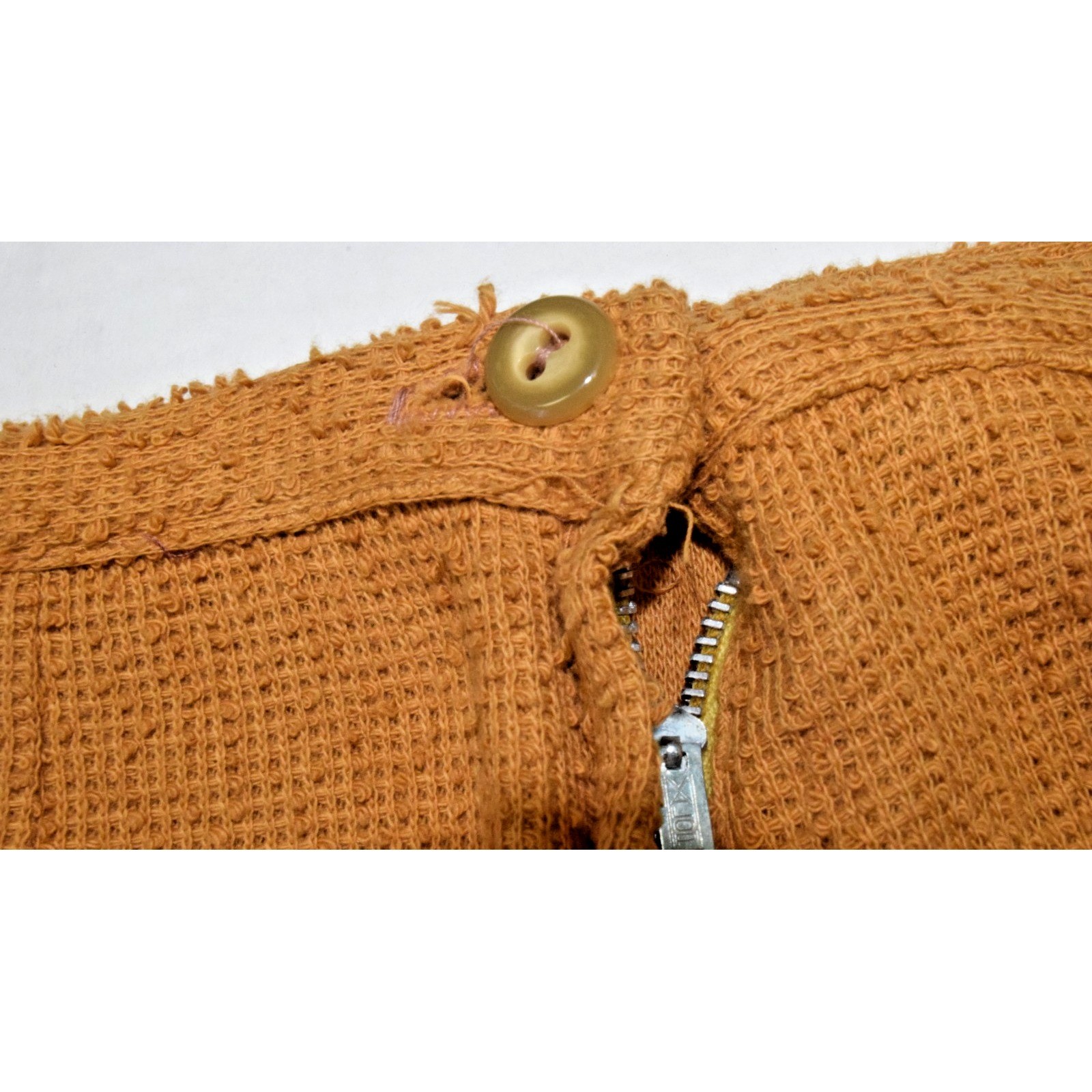 VTG Skirt Jacket Set Size S 60s Honey Brown Coarse Cotton Knit Union Made USA