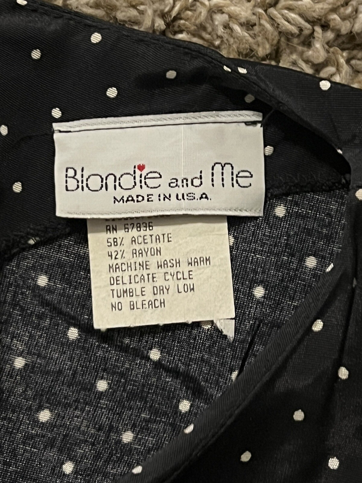 Vintage Blondie & Me Black Polka Dot Dress w/ Shirred Skirted Waist Sz 3/4