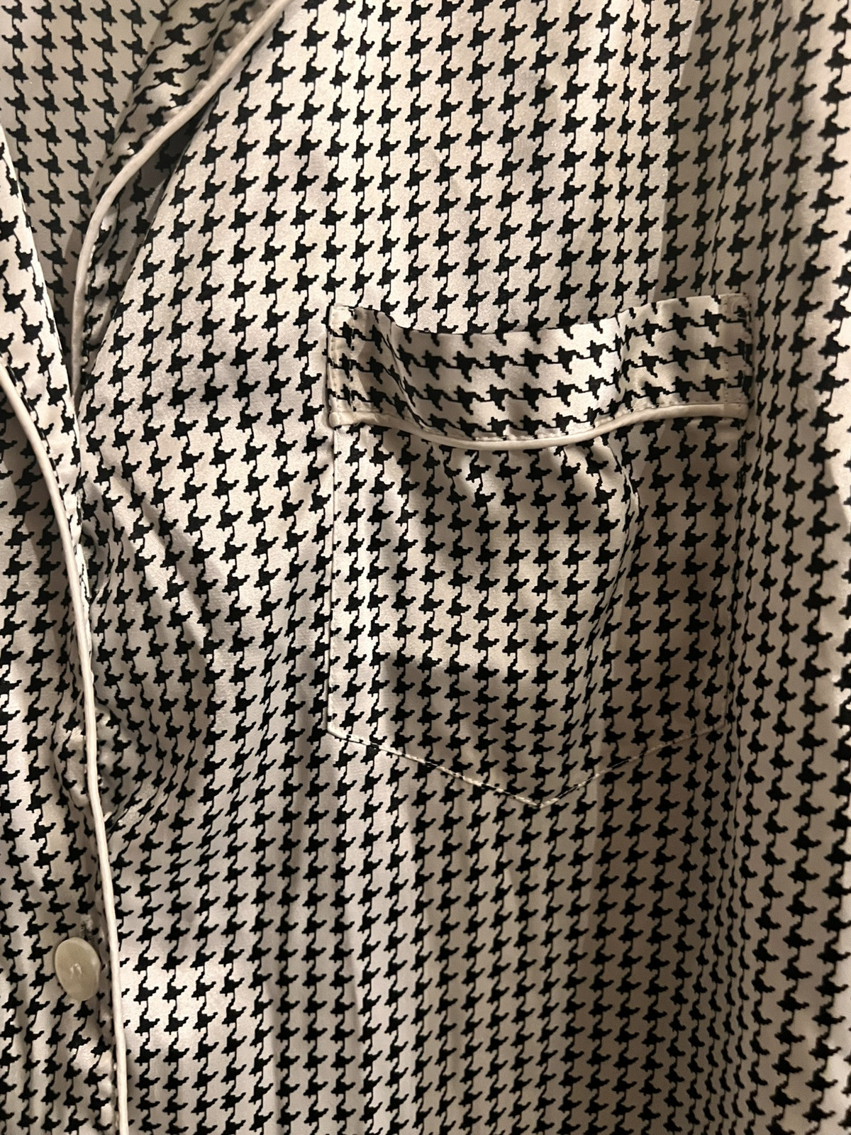 VTG VICTORIAS SECRET Black & White Houndstooth Silky Pajama Top Womens Sz L