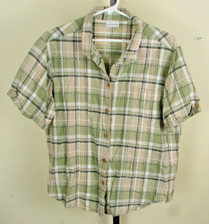 White Stag Woman’s Green Plaid Button Up Shirt Size M
