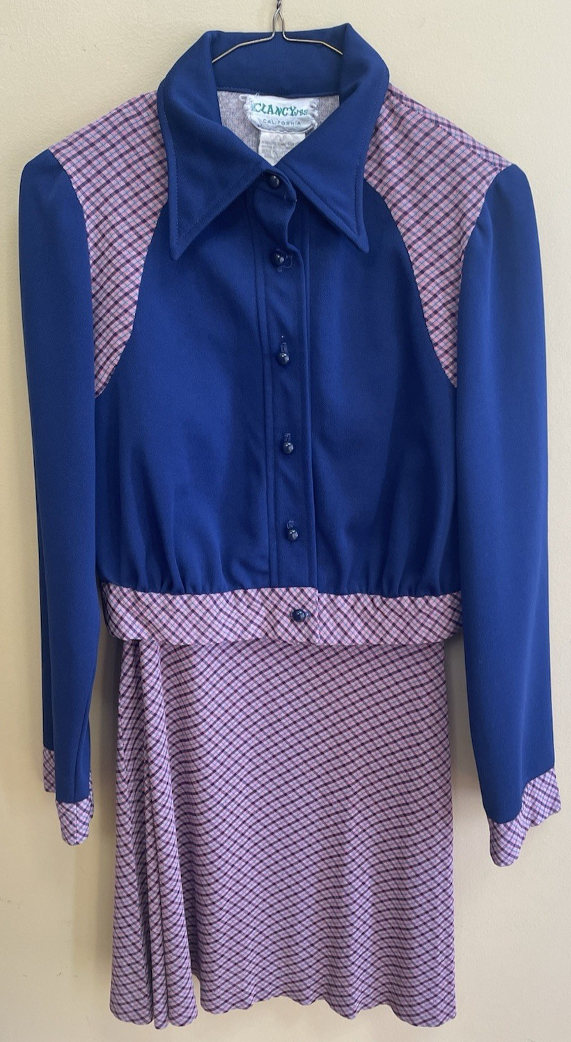 Vintage Clancy JRS California Size 11 Blue & Purple Dress w Matching Jacket