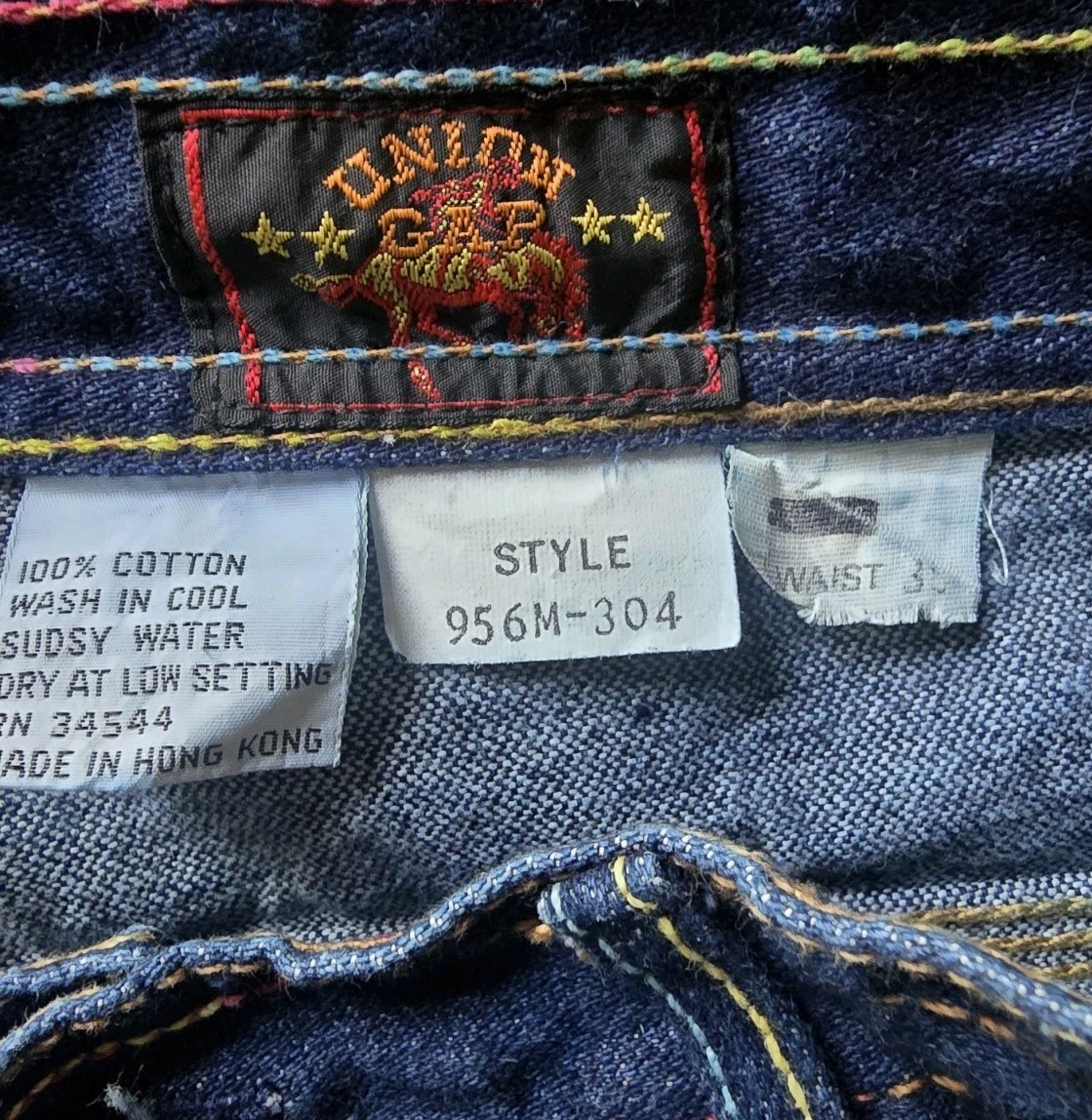 Union Gap Wide Flare Leg Jeans Multicolor Stitching Pocket and Side Seams