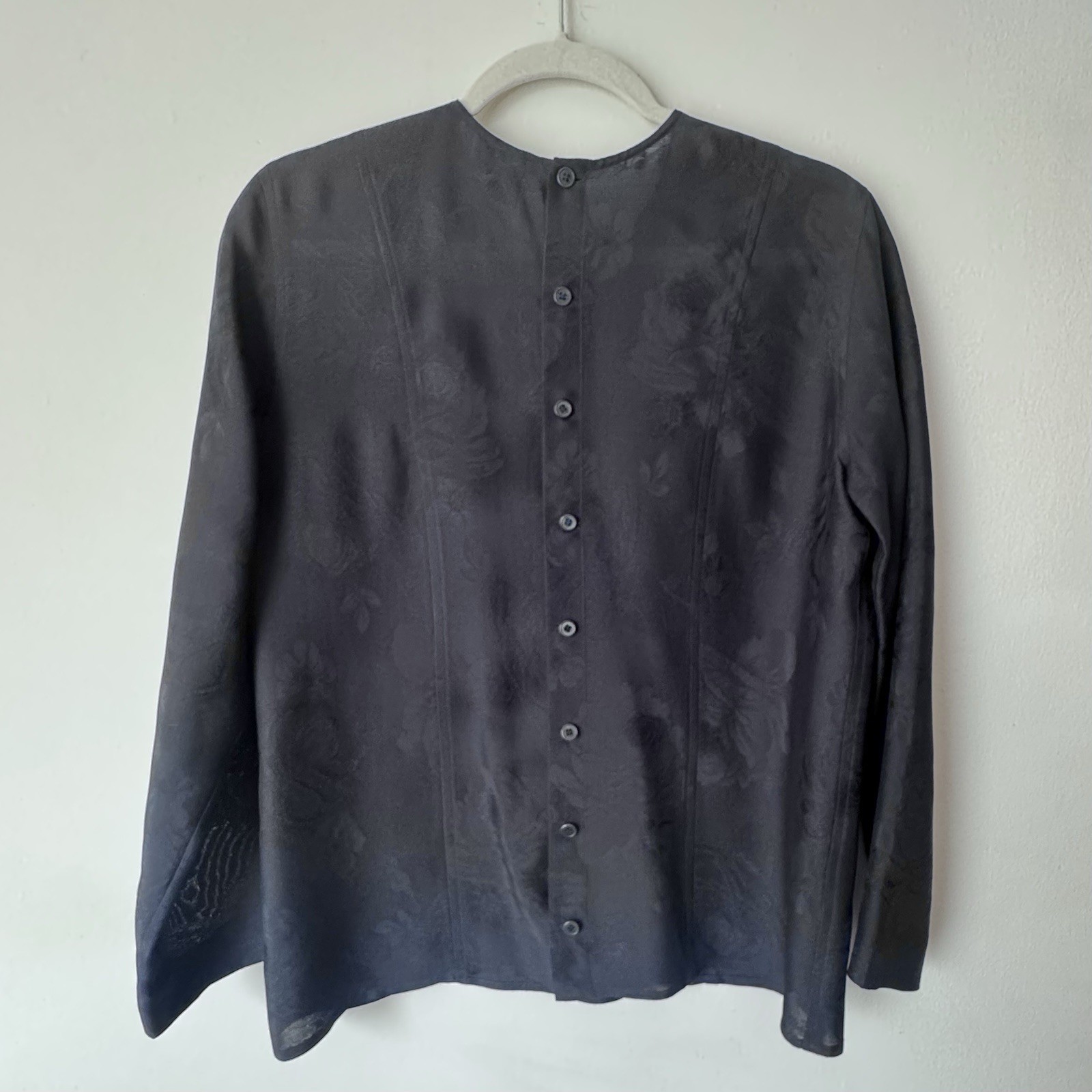 Vtg 90s Calvin Klein Collection Navy Silk Rose Blouse Size 4 Carolyn bessette