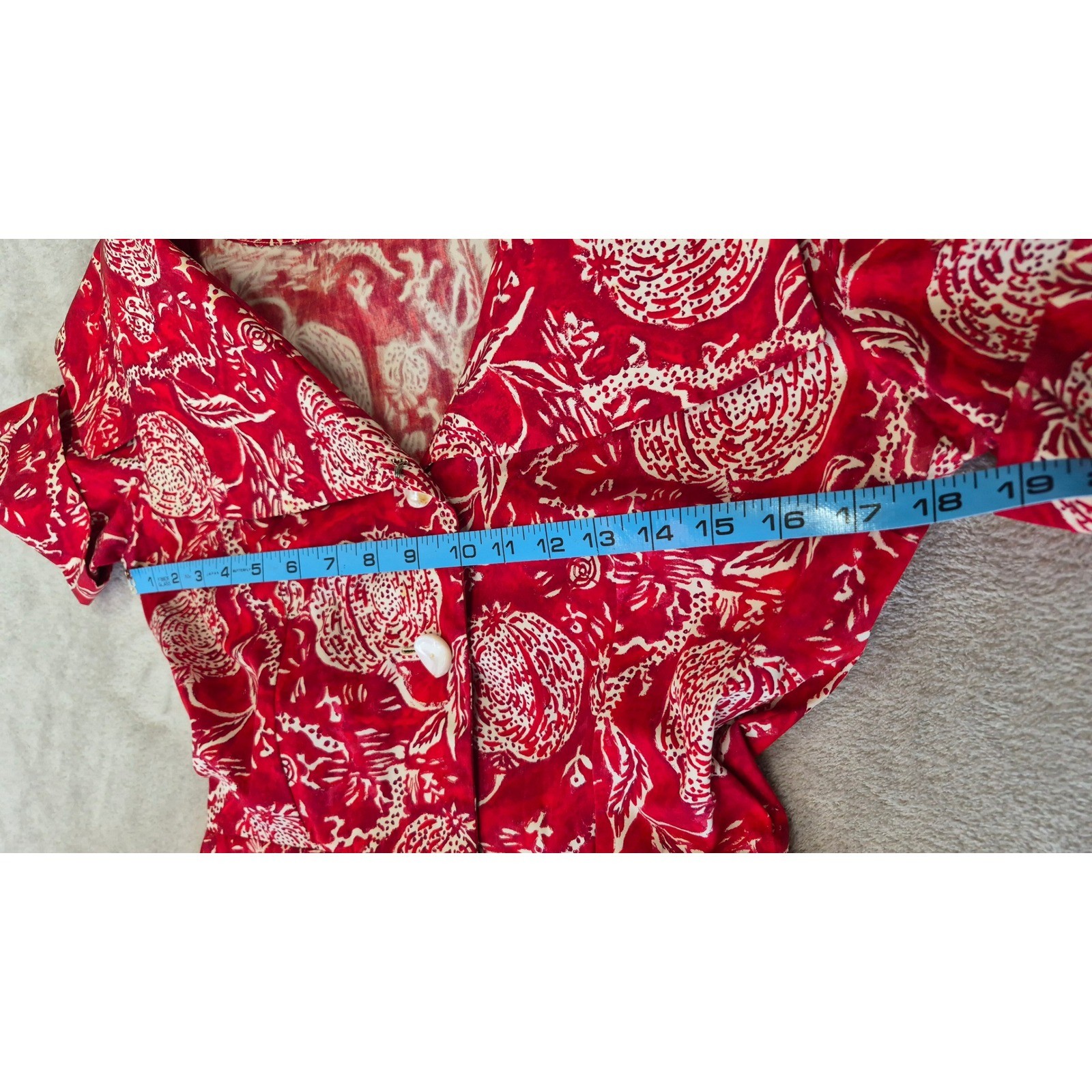 Vintage i Magnin Fit Flare Midi Dress Red Pomegranate Print Made France Size M