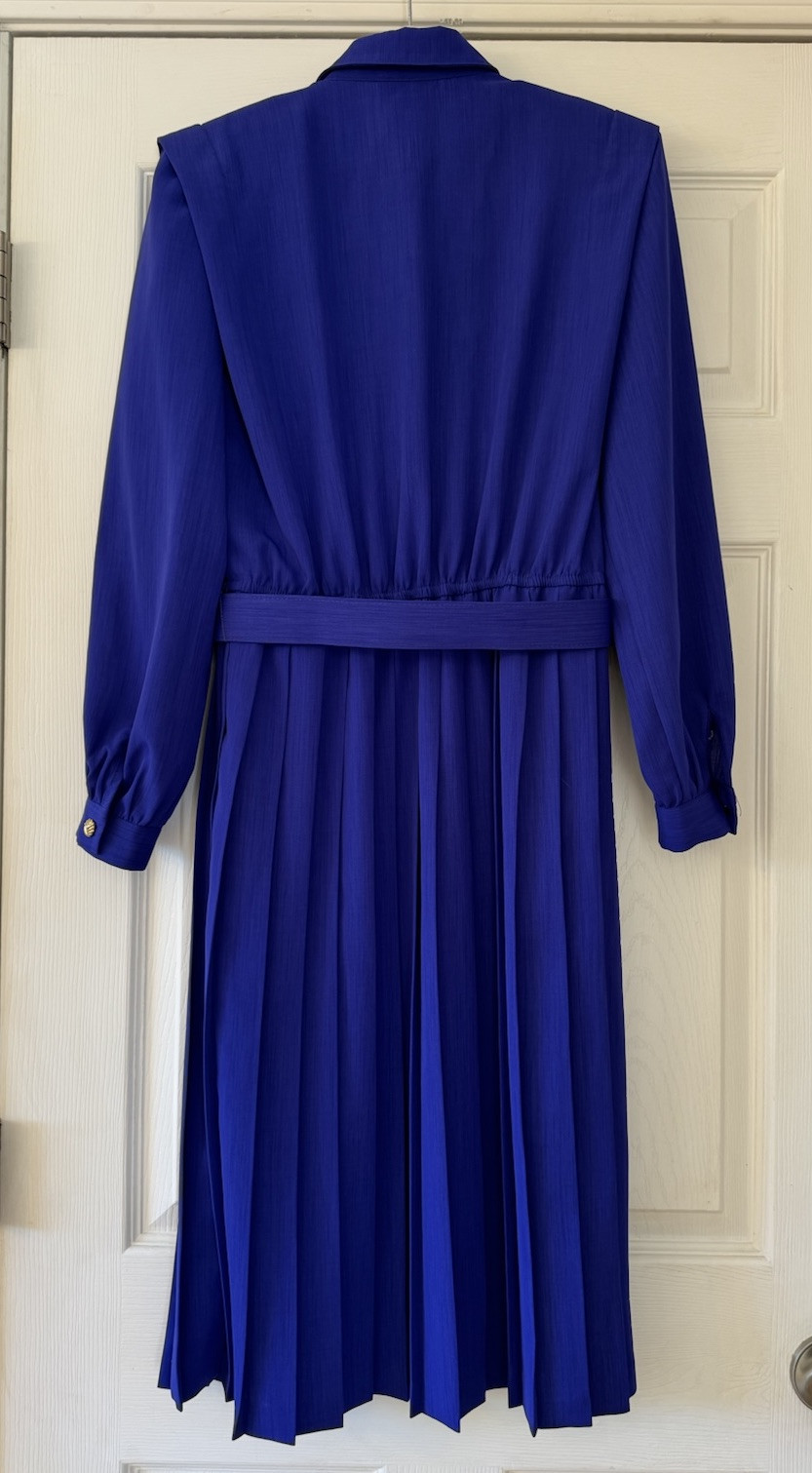 Vintage LESLIE FAY Petite Dress Secretary/Geek Pleated Skirt Gold Buttons Size S