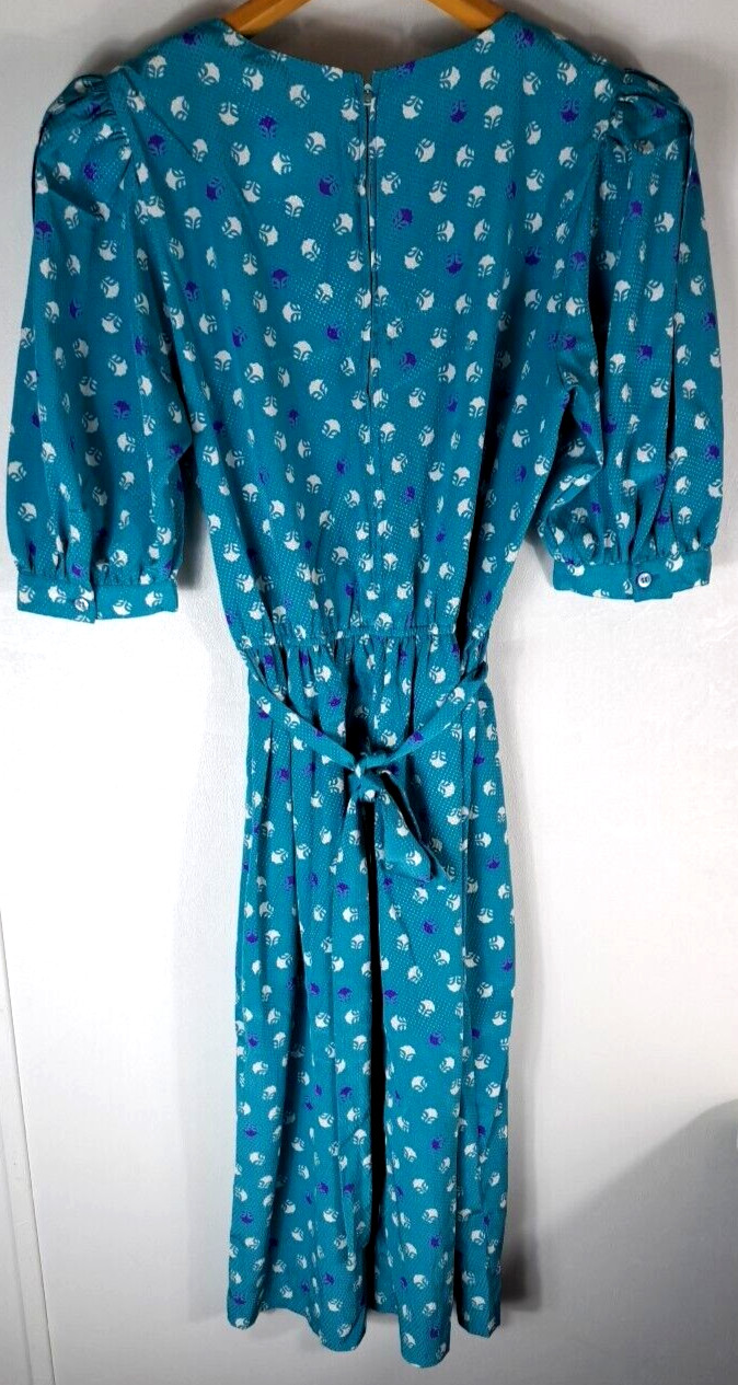 Vintage Womens Jos A Banks Dress Blouson Turquoise 1980s Pockets Size 12 Small