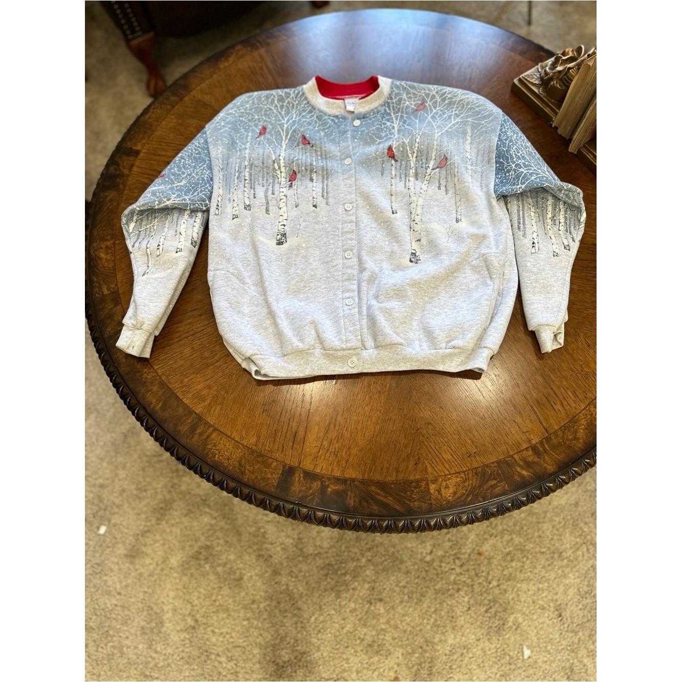 Artisans Sunschein Designs Vintage Fleece Cardigan size XL Cardinal Winter