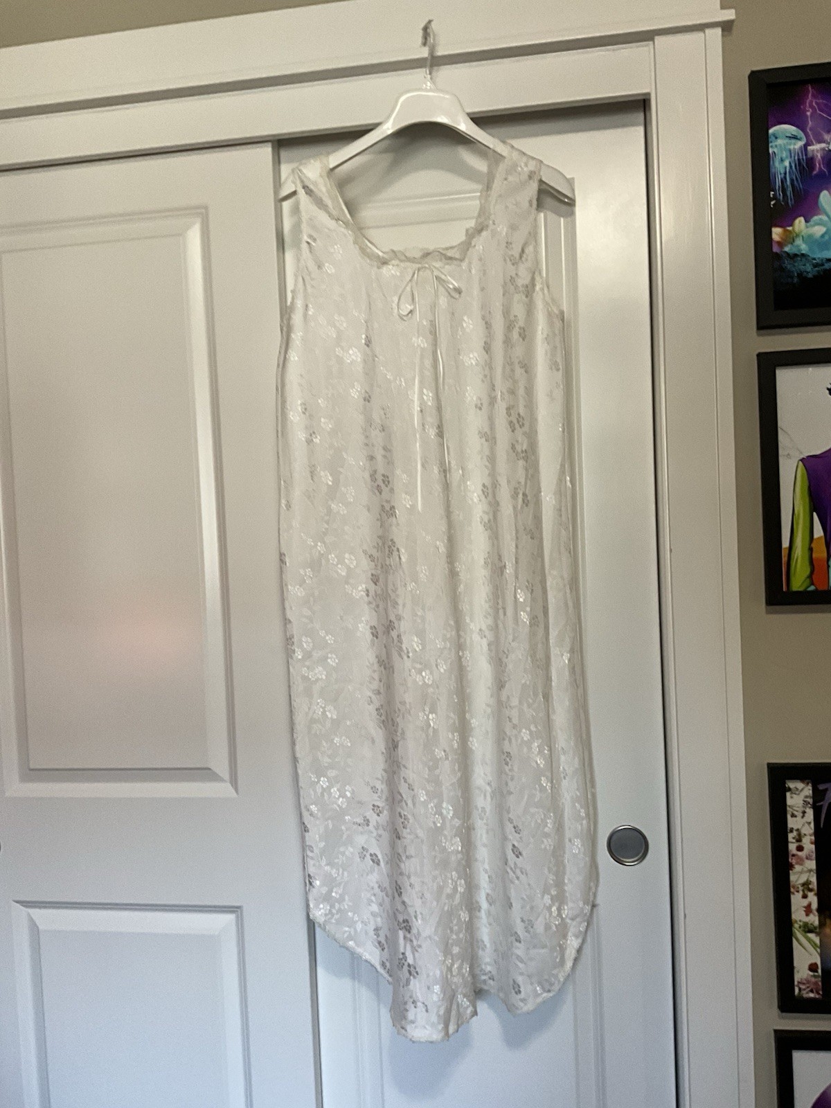 Vintage Ivory Intimate Style Satin and Lace Night Gown Large Ankle Length