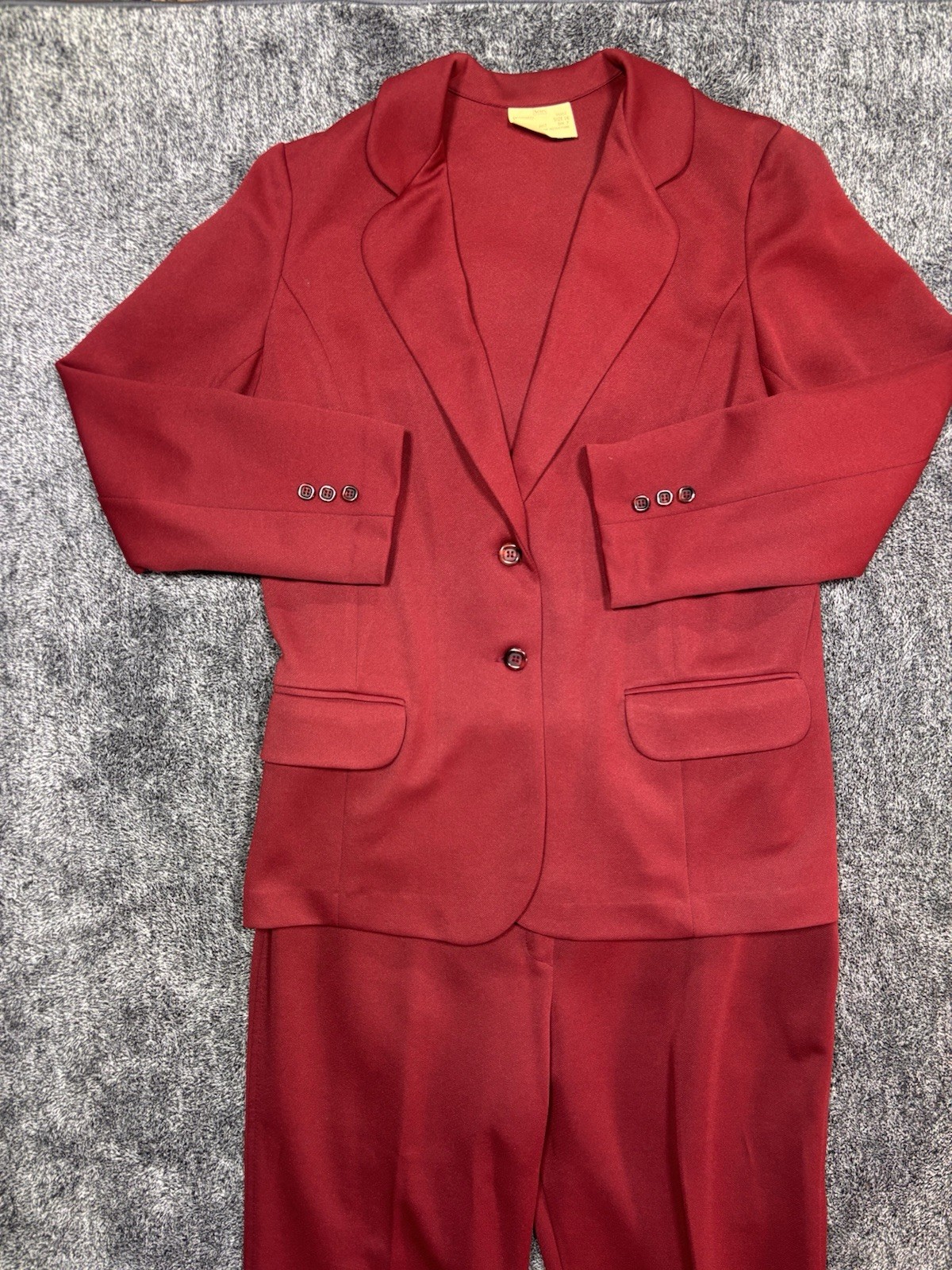VTG 70s Sears Pants That Fit Suit Set Red Polyester Blazer Trousers Womens 16