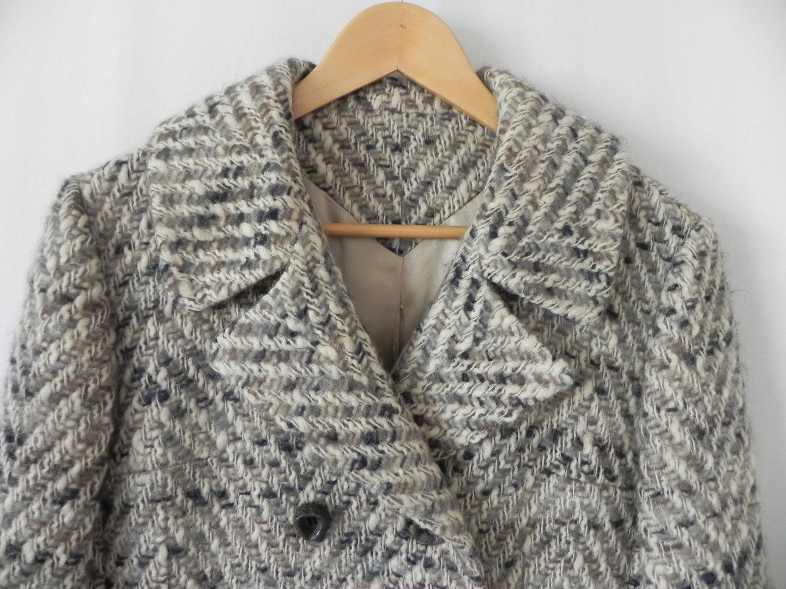 Vtg Kingsley Coat Double Breasted Heavy Woven Wool Pockets Size S