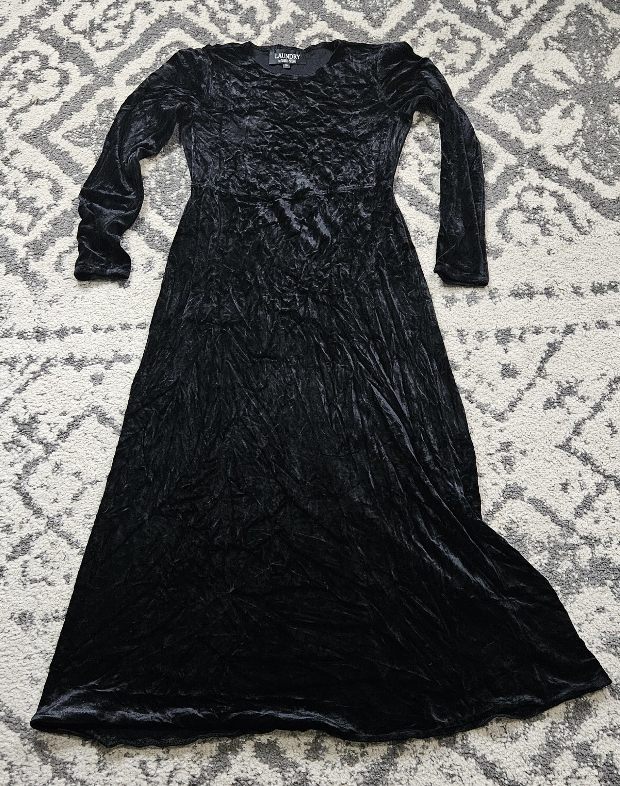 Vintage 90s Goth Black Crushed Velvet Maxi Dress Laundry by Shelli Segal Petite