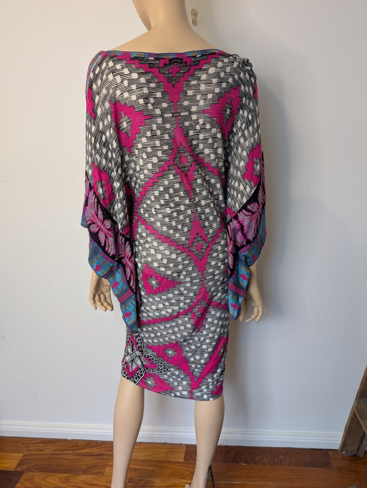 ​VINTAGE Custo Barcelona Graphic Dress M Cyber Geometric Pink Mini Minor Flaw