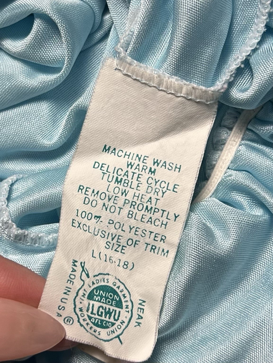 Vintage 1960s Repose Union Made Body Suit Satin Blue Size Large
