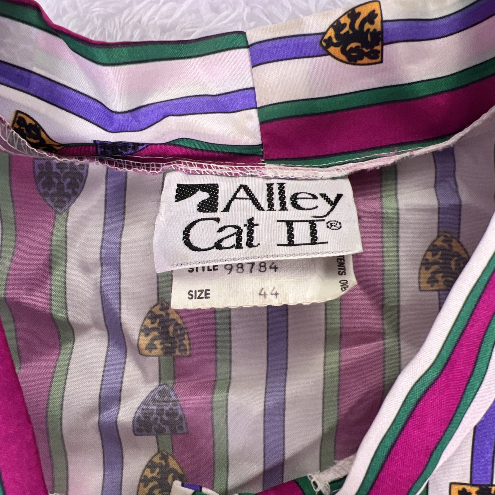 Vintage 70s/80s Alley Cat II Multicolor Blouse Shirt Necktie Size 44 USA Made