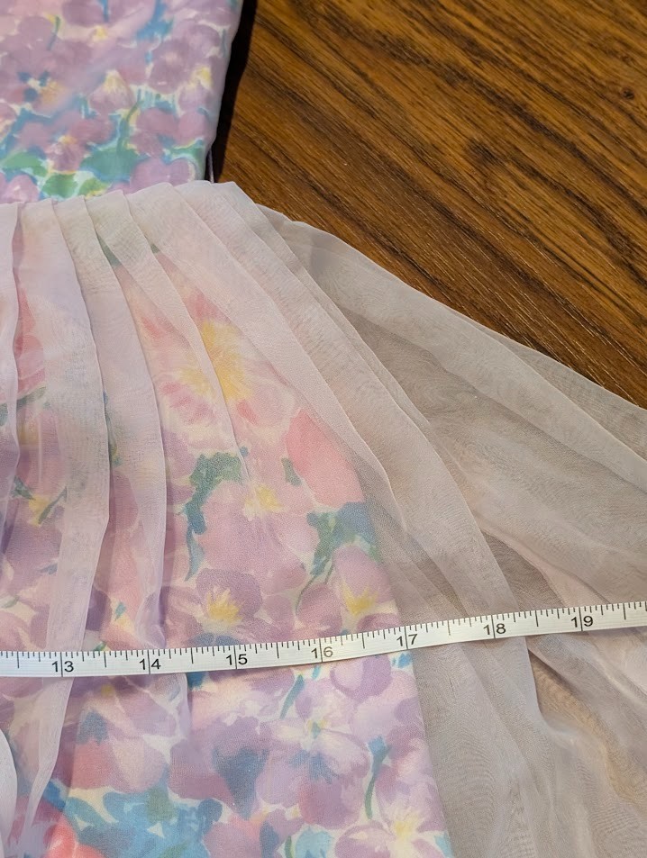 1950s VTG PASTEL FLORAL MIDI DRESS pleated sheer organza & calico XXS 0 1F