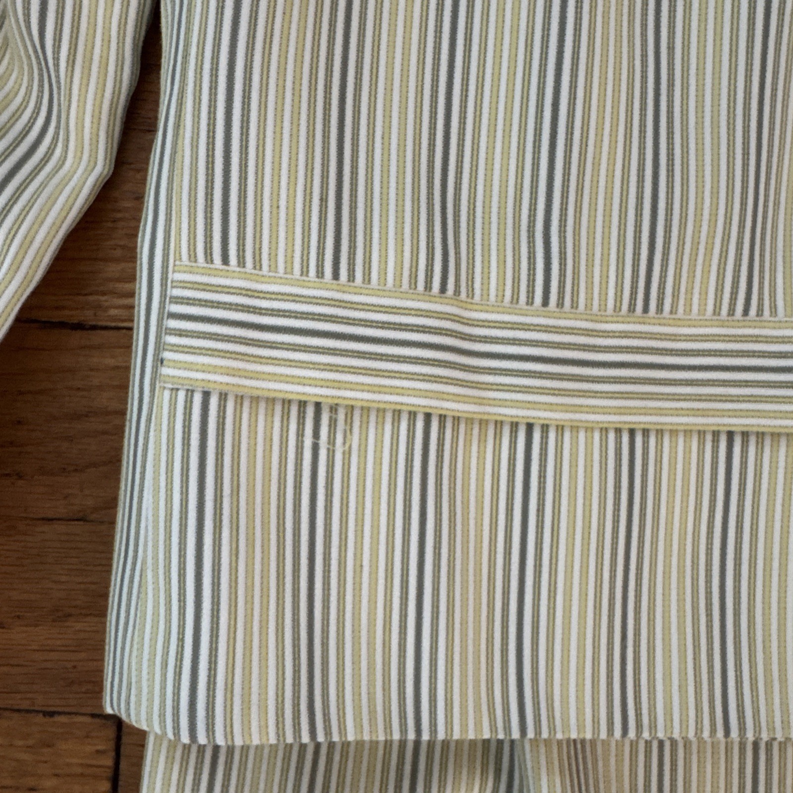 Vintage 1960s mod cotton skirt suit striped yellow gray neutral Handmacher