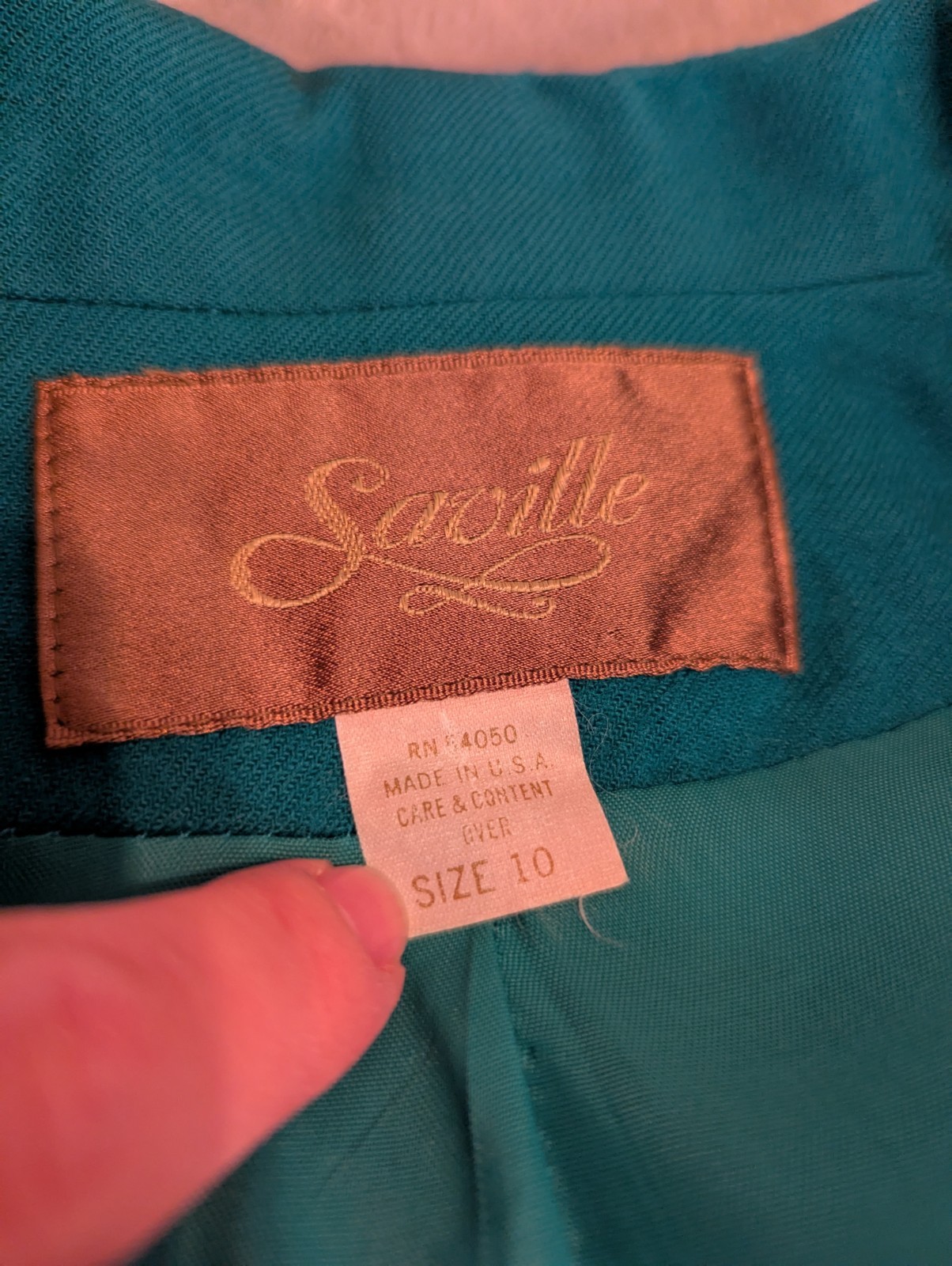 Vintage 1980s Saville Teal 100% Wool Blazer Jacket Button Up Medium Large