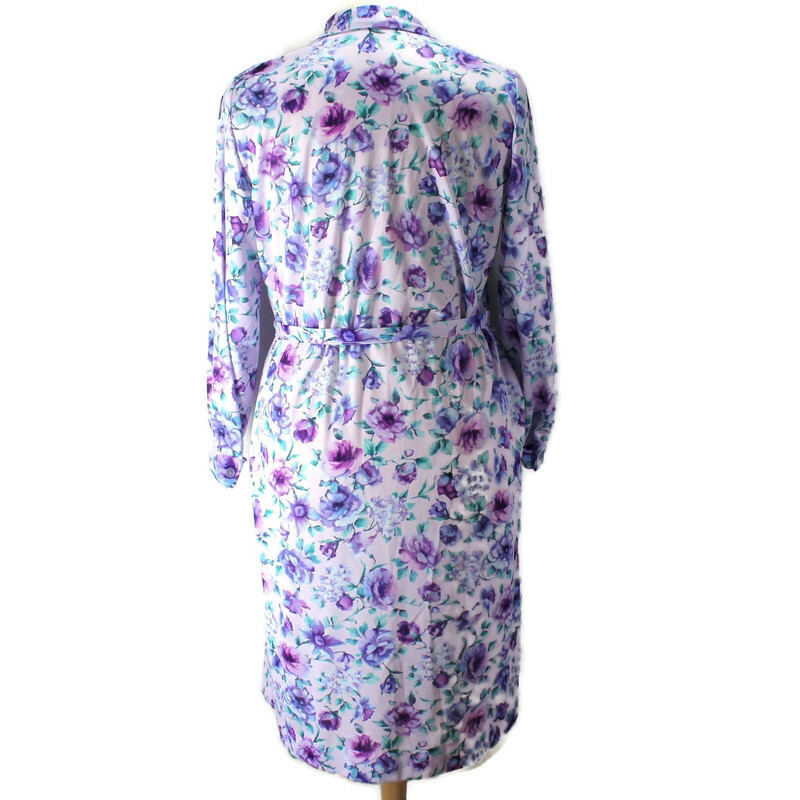 Nancy Frock Wear Anywhere Dress Womens 16 1/2 Purple Floral Long Sleeve Vintage