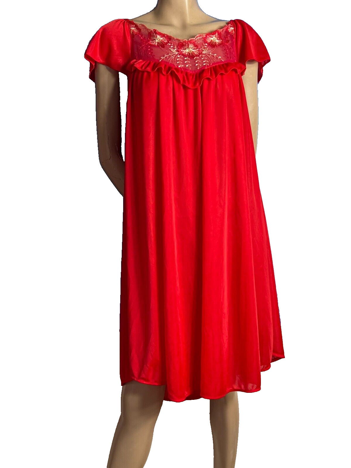 Lace Babydoll Chemise Red Nylon 50s Vintage Pin Up 42 44