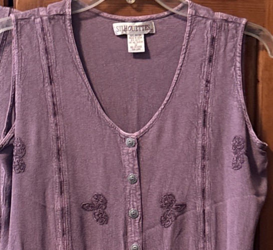 VINTAGE SILHOUETTES PURPLE BLOUSE & DRESS W/SILVER BUTTONS & EMBROIDERY SIZE 12