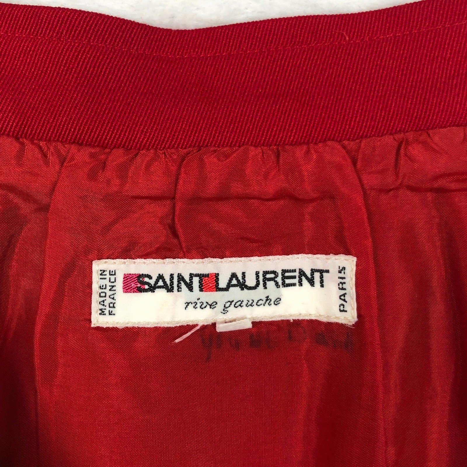 VTG Saint Laurent Rive Gauche Pencil Skirt Sz 38 Red Pockets Side Zip France